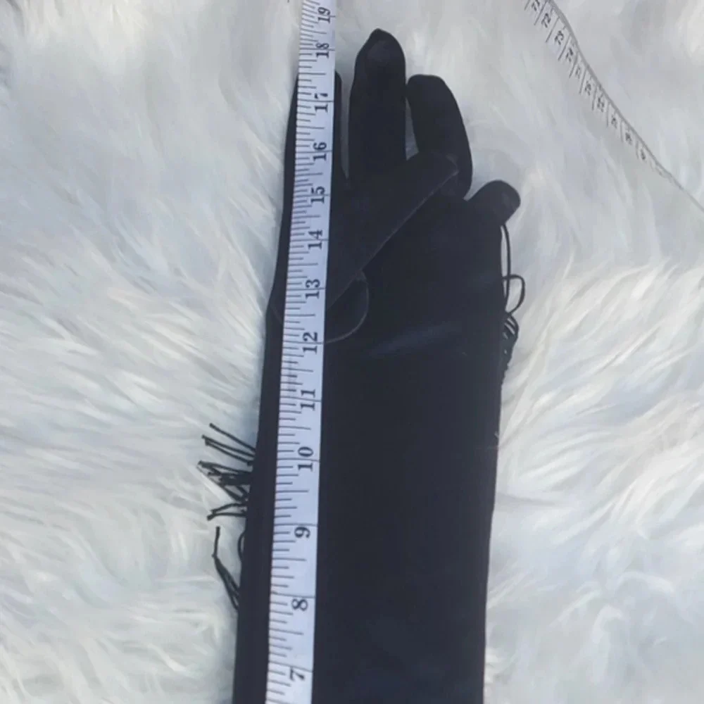 Black Satin Long Fringe‎ Gloves  NWT